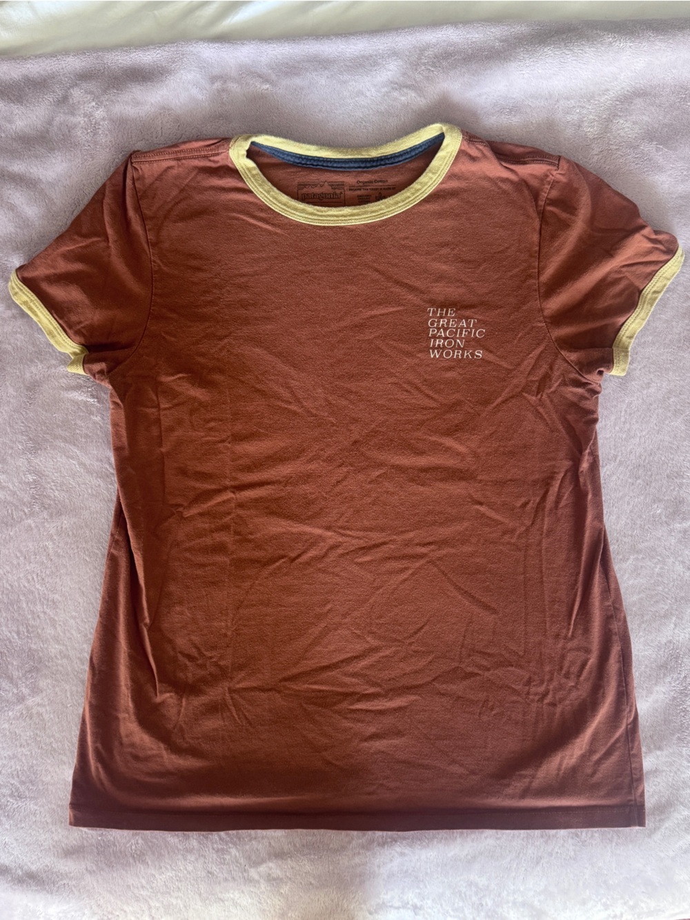 Patagonia Rust Ringer Tee with Yellow Trim